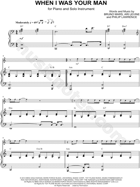 When I Was Your Man Viola Piano By Bruno Mars Sheet Music Collection Solo Accompaniment Instrumental Parts Print Play Sku Cl0004505