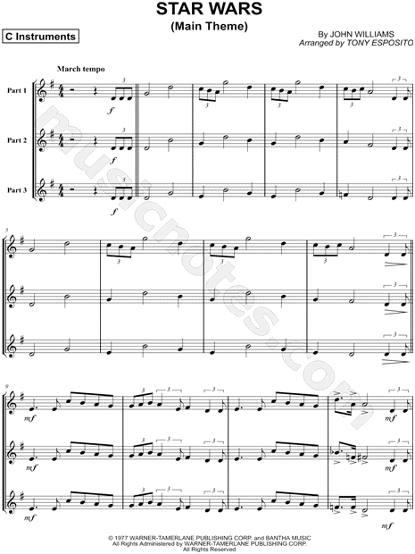 Star Wars (Main Theme) C Instrument Trio & Piano by Star Wars Sheet Music Collection (Trio+Accompaniment, Instrumental Parts) - Print & Play - SKU: CL0005911