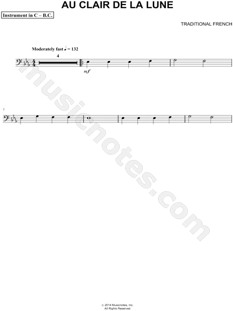 French Horn Bass Clef Chart