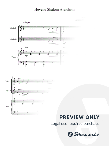 Hevenu Shalom Aleichem - Violin Solo - Digital Sheet Music