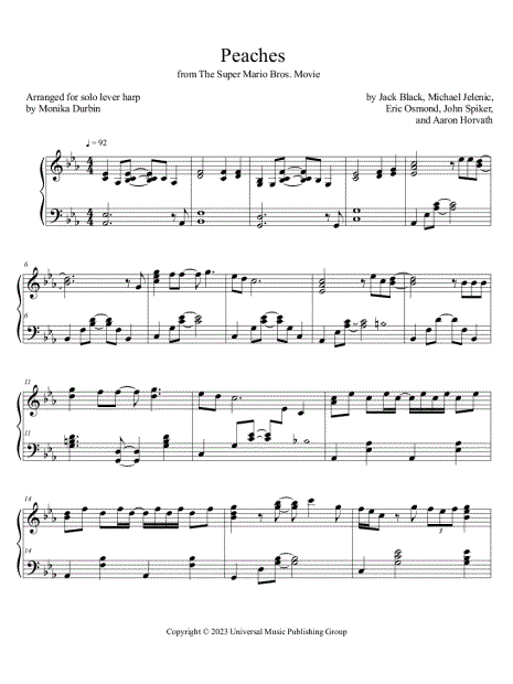 Monika Durbin Peaches from The Super Mario Bros. Movie for Harp Sheet  Music in Eb Major - Download & Print - SKU: MK0035261