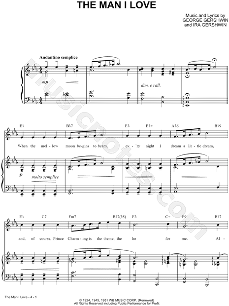 George Gershwin The Man I Love Sheet Music In Eb Major Transposable Download Print Sku Mn0015774