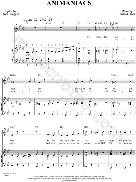 Print and download Animaniacs sheet music from Animaniacs. 