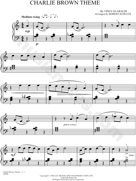 Vince Guaraldi "Charlie Brown Theme" Sheet Music (Piano Solo) in C Major - Download & Print ...