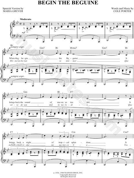 Cole Porter Begin The Beguine Sheet Music In Major Transposable Download Print Sku Mn