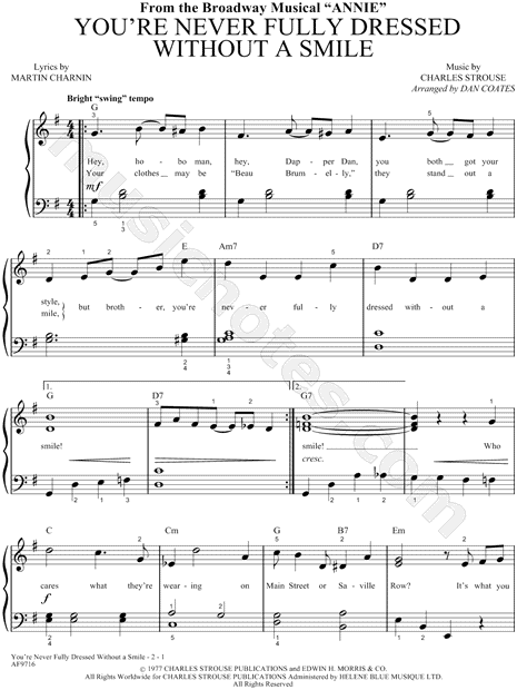 &quot;You&#39;re Never Fully Dressed Without a Smile&quot; from &#39;Annie&#39; Sheet Music (Easy Piano) in G Major ...