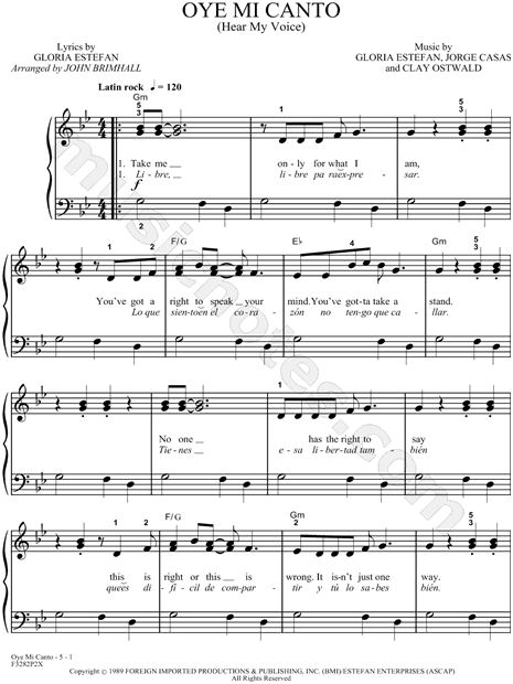 Print and download Oye Mi Canto sheet music by Gloria Estefan. 