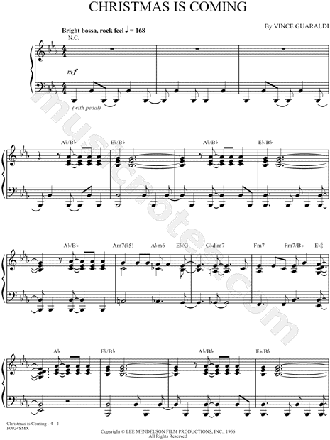 Vince Guaraldi Trio "Christmas Is Coming" Sheet Music (Piano Solo) in Eb Major - Download ...