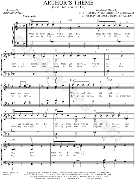 Print and download Arthur's Theme (Best That You Can Do) sheet musi...