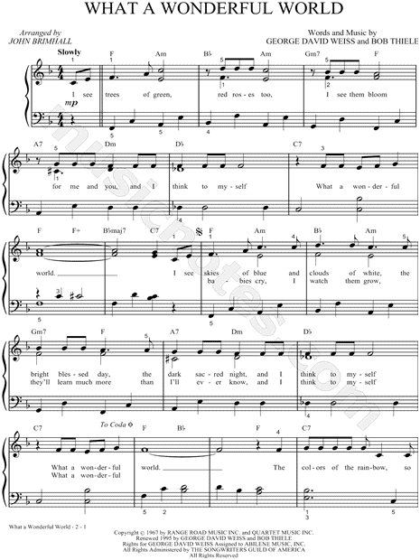 Louis Armstrong &quot;What a Wonderful World&quot; Sheet Music in F Major (transposable) - Download ...