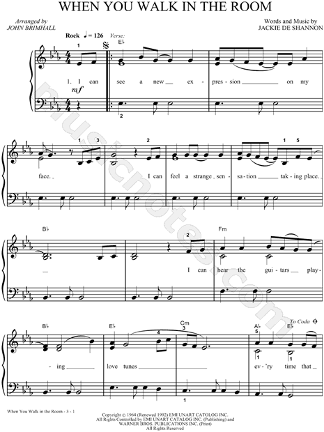 Jackie Deshannon When You Walk In The Room Sheet Music In