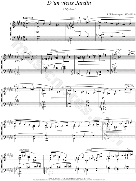 Lili Boulanger "D'Un Vieux Jardin" Sheet Music (Piano Solo) in C# Minor - Download & Print SKU: MN0025630