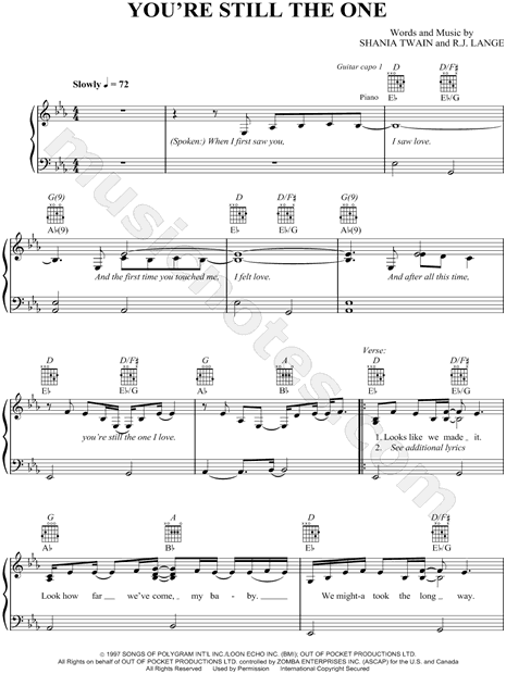 Shania Twain You Re Still The One Sheet Music In Eb Major Transposable Download Print Sku Mn