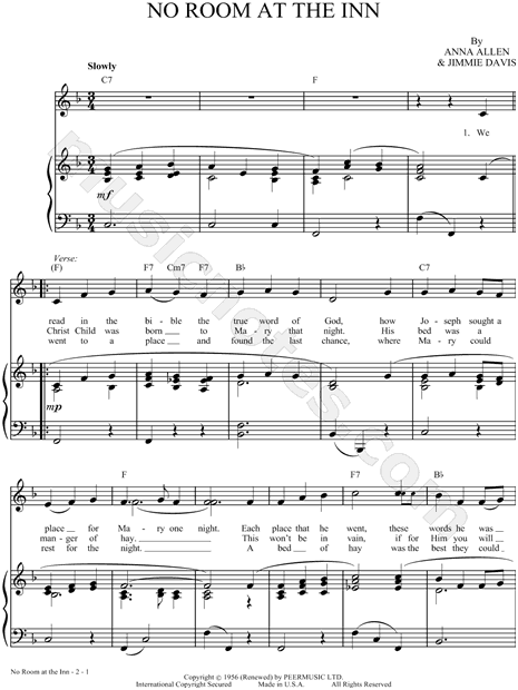 Dick Allen No Room At The Inn Sheet Music In F Major