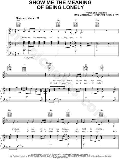 Sheet Music,Show Me the Meaning of Being Lonely,digital,download,sheetmusic,notat...