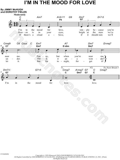 Jimmy Mchugh I M In The Mood For Love Sheet Music Leadsheet In C Major Download Print Sku Mn