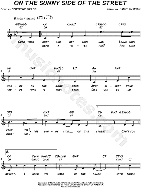 Jimmy Mchugh On The Sunny Side Of The Street Sheet Music Leadsheet In C Major Transposable Download Print Sku Mn