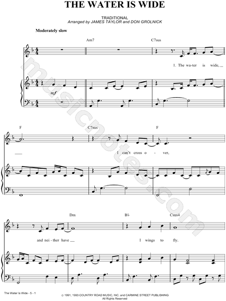 James Taylor The Water Is Wide Sheet Music In F Major Transposable Download Print Sku Mn