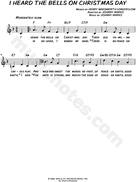 Johnny Marks "I Heard the Bells on Christmas Day" Sheet Music (Leadsheet) in F Major - Download ...