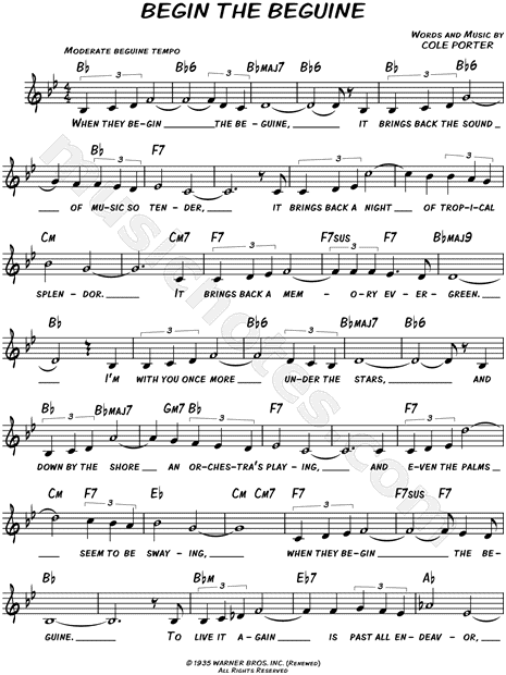 Cole Porter Begin The Beguine Sheet Music Leadsheet In Major Transposable Download Print Sku Mn