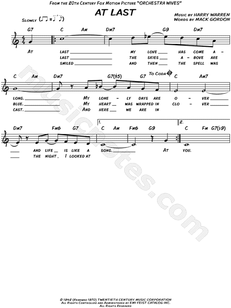 At Last Chord Chart