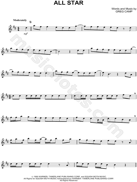 mucus eye Absorb Smash Mouth "All Star" Sheet Music (Alto Saxophone Solo) in D Major -  Download & Print - SKU: MN0036656