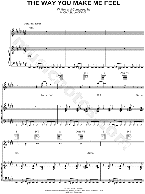 Michael Jackson The Way You Make Me Feel Sheet Music In E Major Transposable Download Print Sku Mn