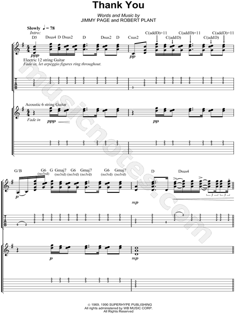Led Zeppelin "Thank You" Guitar Tab in G Major - Download 