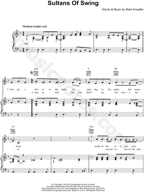 Dire Straits "Sultans of Swing" Sheet Music in F Major ...