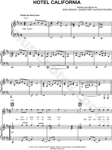 The Eagles Hotel California Sheet Music In B Minor Transposable Download Print Sku Mn