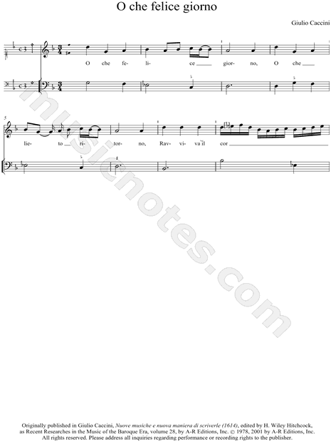 Giulio Caccini "O che felice giorno" Sheet Music in F Major - Download