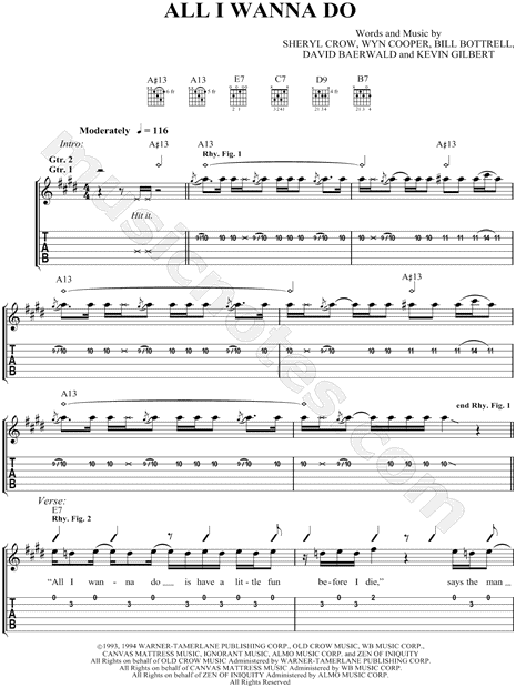 Sheryl Crow All I Wanna Do Guitar Tab In E Major Download Print Sku Mn