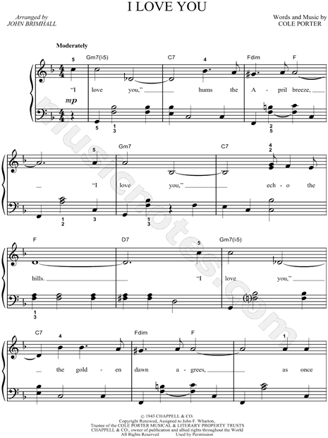 reloj Progreso Fortalecer Cole Porter "I Love You" Sheet Music in F Major - Download & Print - SKU:  MN0039926