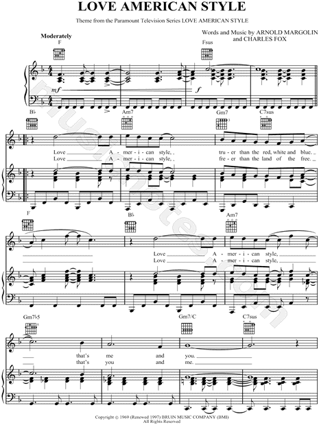 The Cowsills "Love American Style" Sheet Music in F Major - Download & Print - SKU: MN0040289