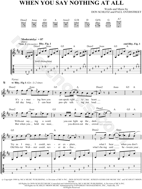 Paul Overstreet "When You Say Nothing at All" Guitar Tab in D Major Download & Print SKU: MN0041171