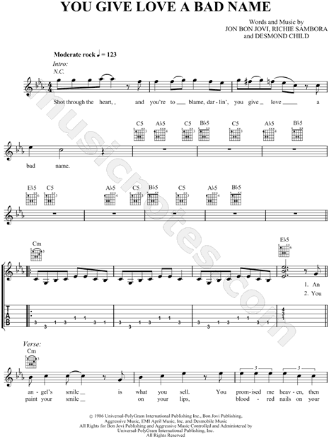 Jon Bon Jovi "You Give Love a Bad Name" Guitar Tab in Eb Major - Download & Print - SKU: MN0041274