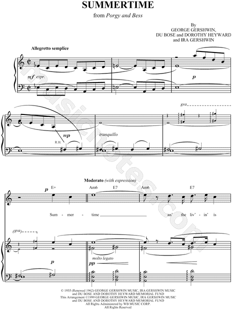 Summertime From Porgy And Bess Sheet Music In A Minor Transposable Download Print Sku Mn