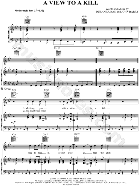 Duran Duran A View To A Kill Sheet Music In Major Download Print Sku Mn