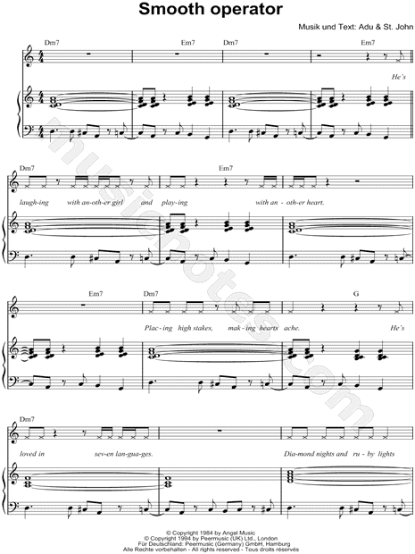 Sade Smooth Operator Sheet Music In A Minor Transposable Download Print Sku Mn0041568