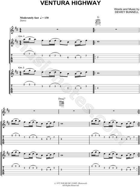 America Ventura Highway Guitar Tab In D Major Download Print Sku Mn