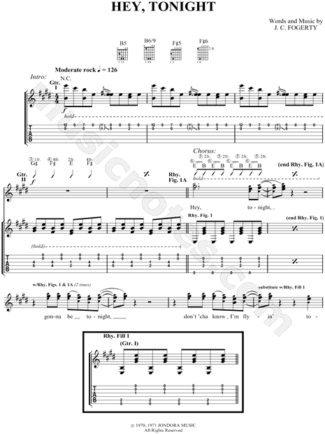 Print and download Creedence Clearwater Revival Hey, Tonight Guitar TAB. 