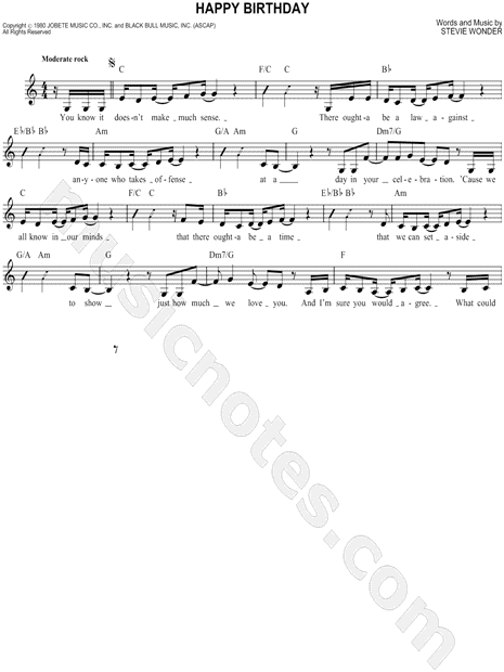 Stevie Wonder Happy Birthday Sheet Music Leadsheet In C Major Download Print Sku Mn0042046