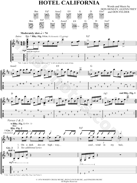 The Eagles "Hotel California" Guitar Tab in B Minor ...