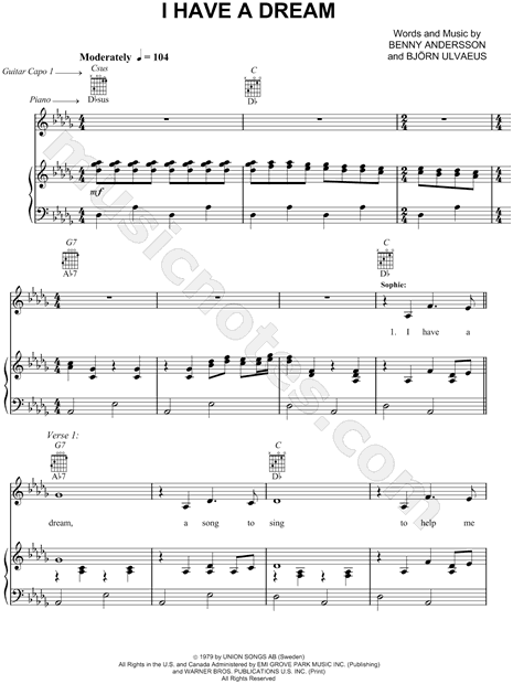 A tientas extraer Ejecutable I Have a Dream" from 'Mamma Mia!' Sheet Music in Db Major (transposable) -  Download & Print - SKU: MN0042400
