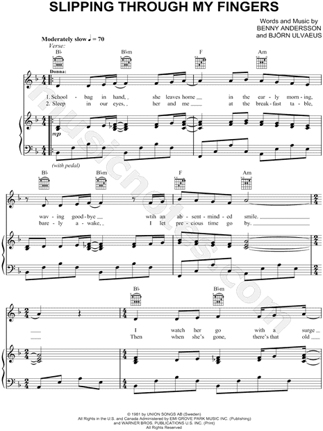 "Slipping Through My Fingers" from 'Mamma Mia!' Sheet Music in F Major