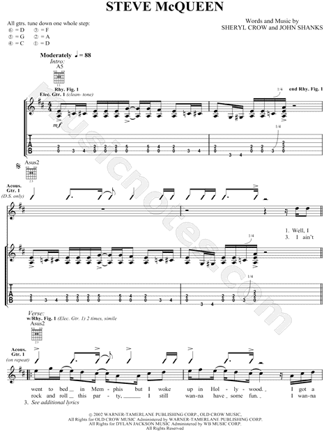 Sheryl Crow Steve Mcqueen Guitar Tab In D Major Download Print Sku Mn