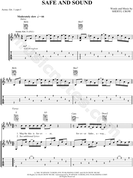 Sheryl Crow Safe And Sound Guitar Tab In E Major Download Print Sku Mn
