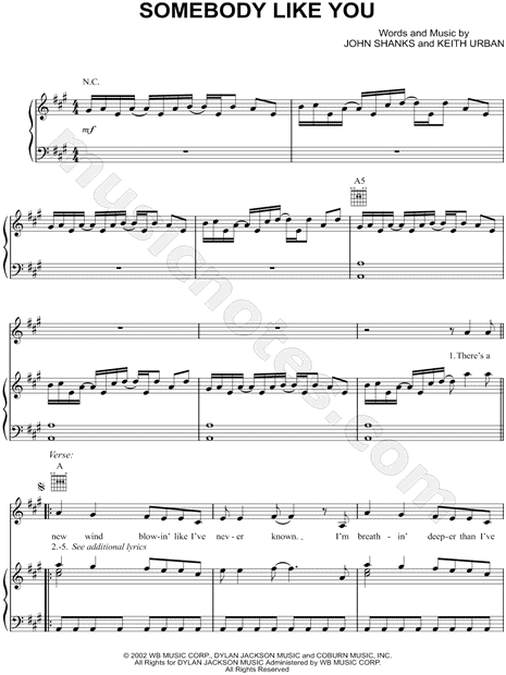 Print and download Somebody Like You sheet music by Keith Urban. 