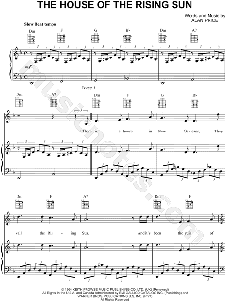 The Animals The House Of The Rising Sun Sheet Music In D Minor Transposable Download Print Sku Mn0042949,How Do I Hang Curtains With Rings