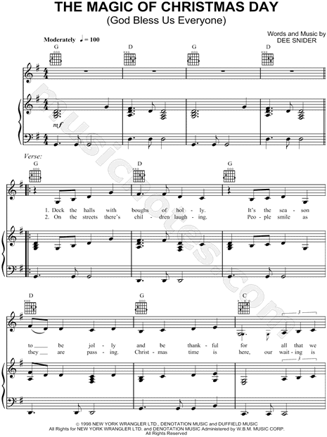 Celine Dion "The Magic of Christmas Day" Sheet Music in G Major (transposable) - Download ...